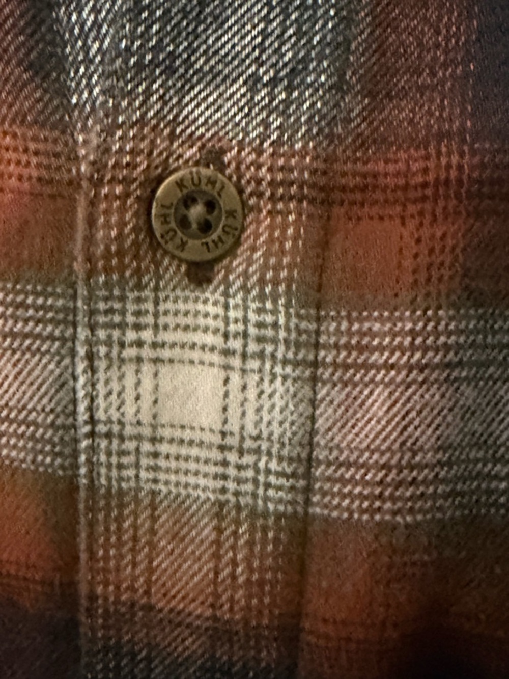 Kuhl Medium Brown, Orange & Black Plaid Flannel Shirt - Picture 5 of 13
